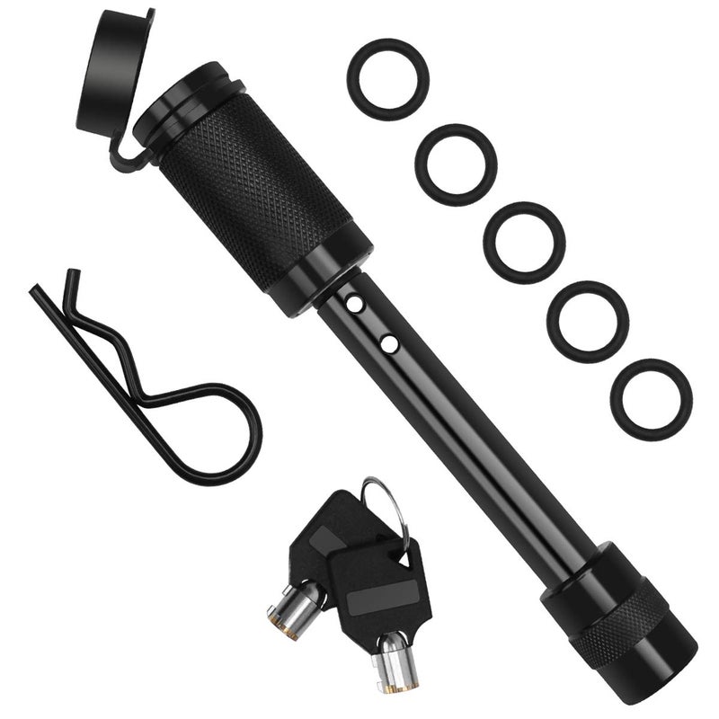 Coolrunner Trailer Hitch Lock Pin Set, 5/8" Extra Long Black Locking Hitch Pin, Heavy Duty Tow Hitch Receiver Lock with Anti-Rattle, Keys, Rubber Cap(5/8" Not Keyed Alike) - Image 1